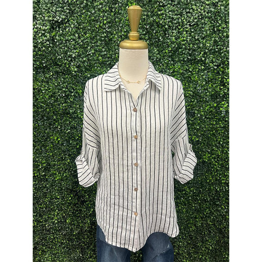 Verbena Striped Linen Top