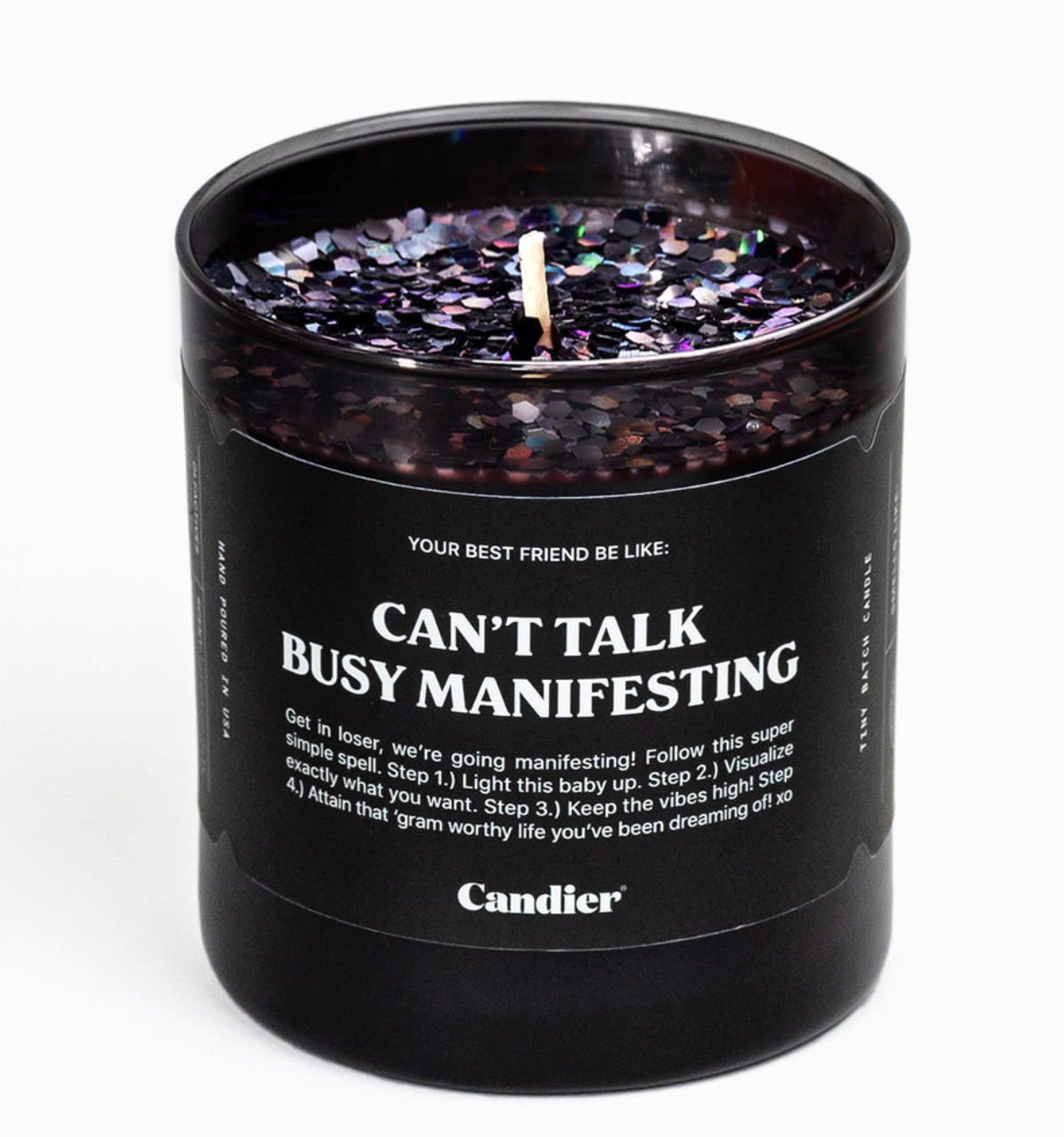 Can't Talk Busy Manifesting Black Glitter Candle