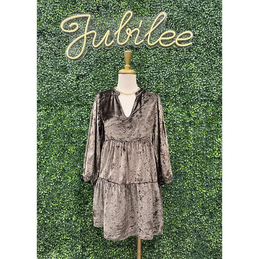 Grey Velvet Babydoll Dress
