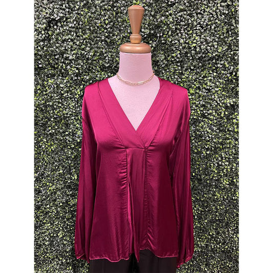 Berry Magenta V-Neck Silk Top