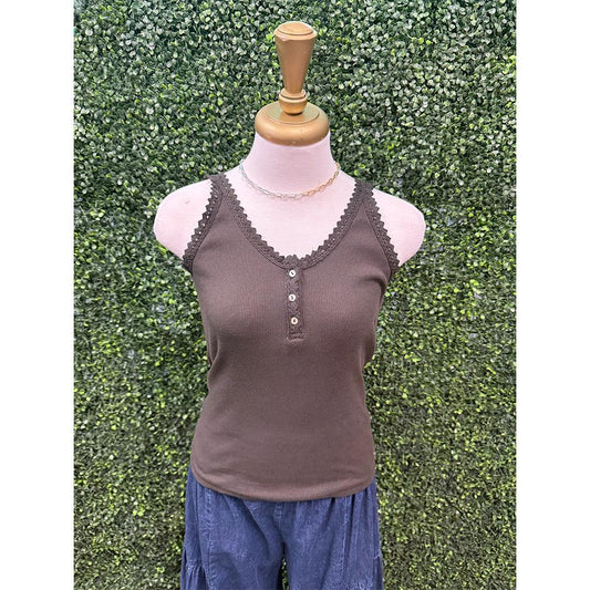 Charcoal Lace Trim Tank Top