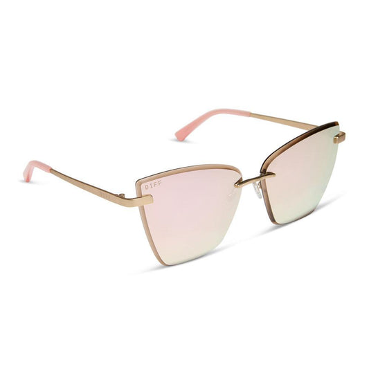 Becky V Brushed Gold + Cherry Blossom Mirror Sunglasses