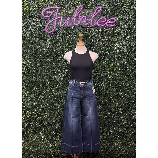 Nesta Dark Blue Mid Rise Crop Wide Pintuck