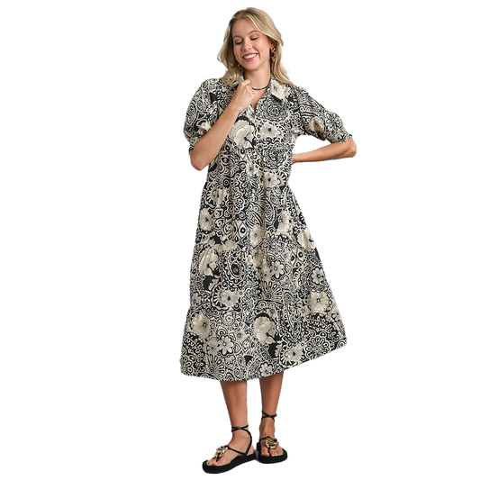 Jonia Black & Ivory Abstract Floral Dress