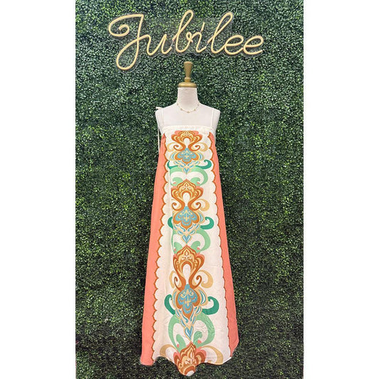 Lucia Green & Peach Abstract Maxi Dress