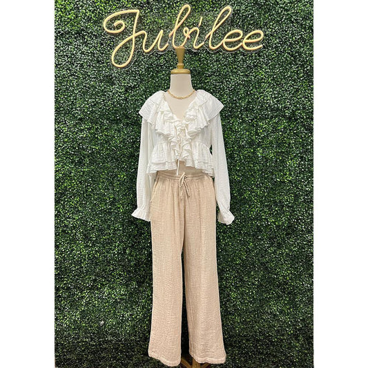 Beige Cotton Double Fab Pants