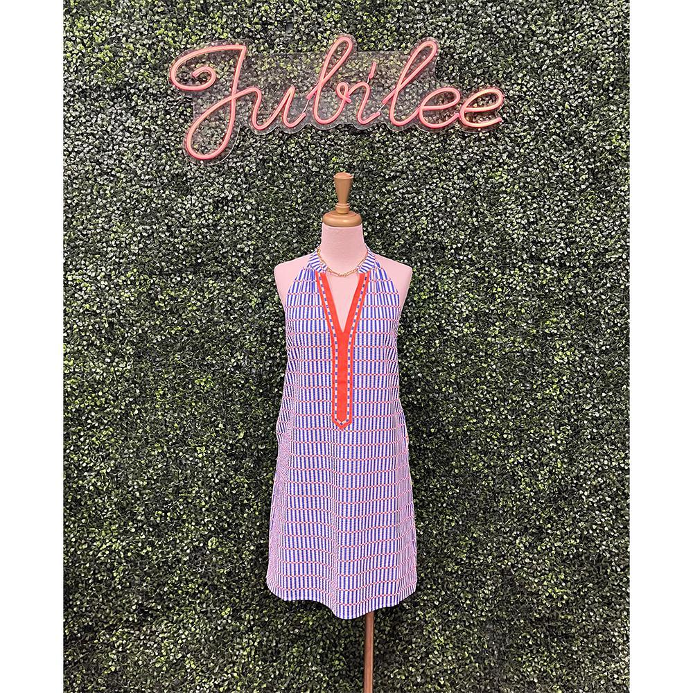Miriam Sleeveless Blue Striped Dress