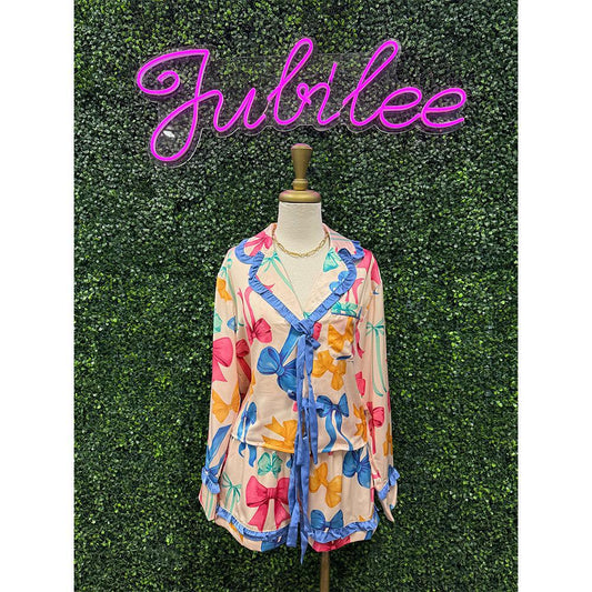 Multi Bow Print Pajama Set