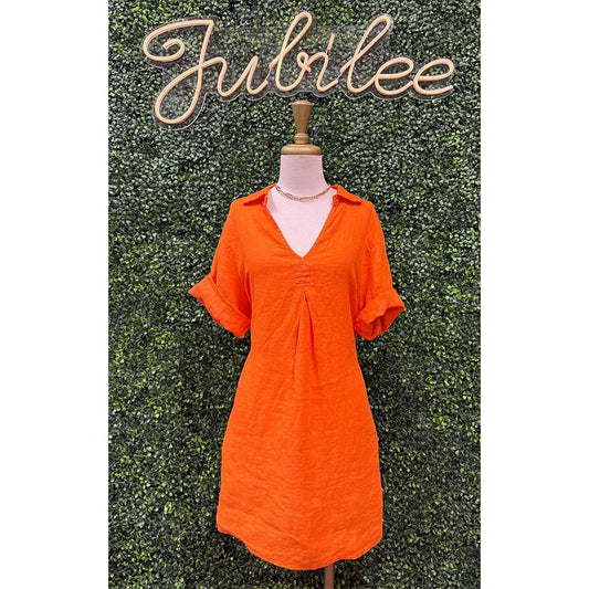 Orbit Orange Linen Short Dress
