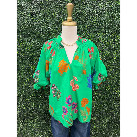 Iris Island Green Floral Top