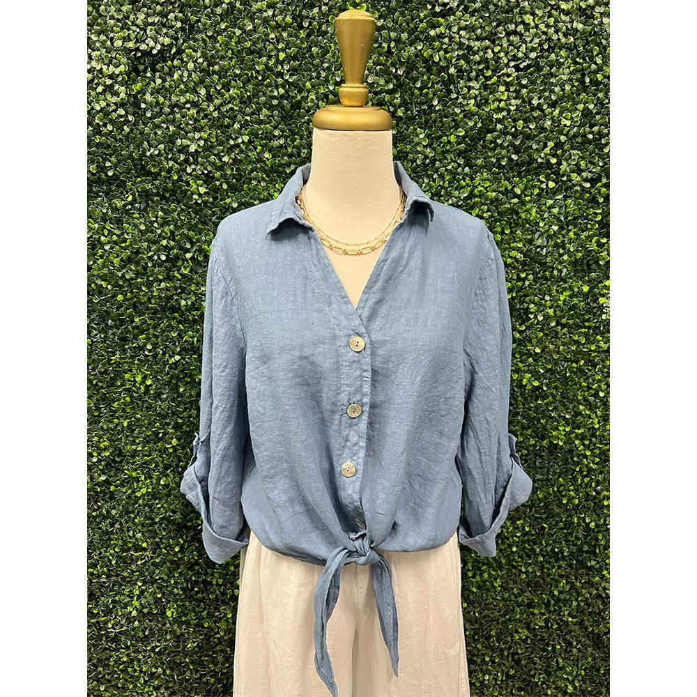 Rhea Blue Tie Front Top