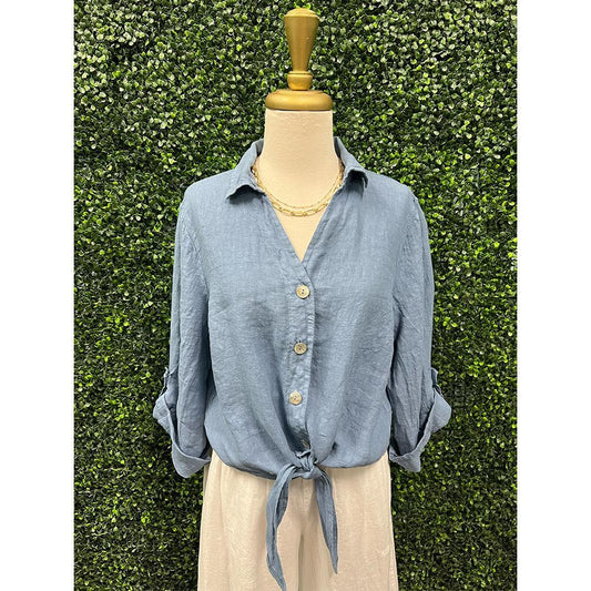 Rhea Blue Tie Front Top