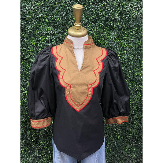 Terry Lee Black Color Block Blouse