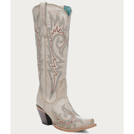 Blue and Red Embroidery Bone Snip Toe Cowboy Boot