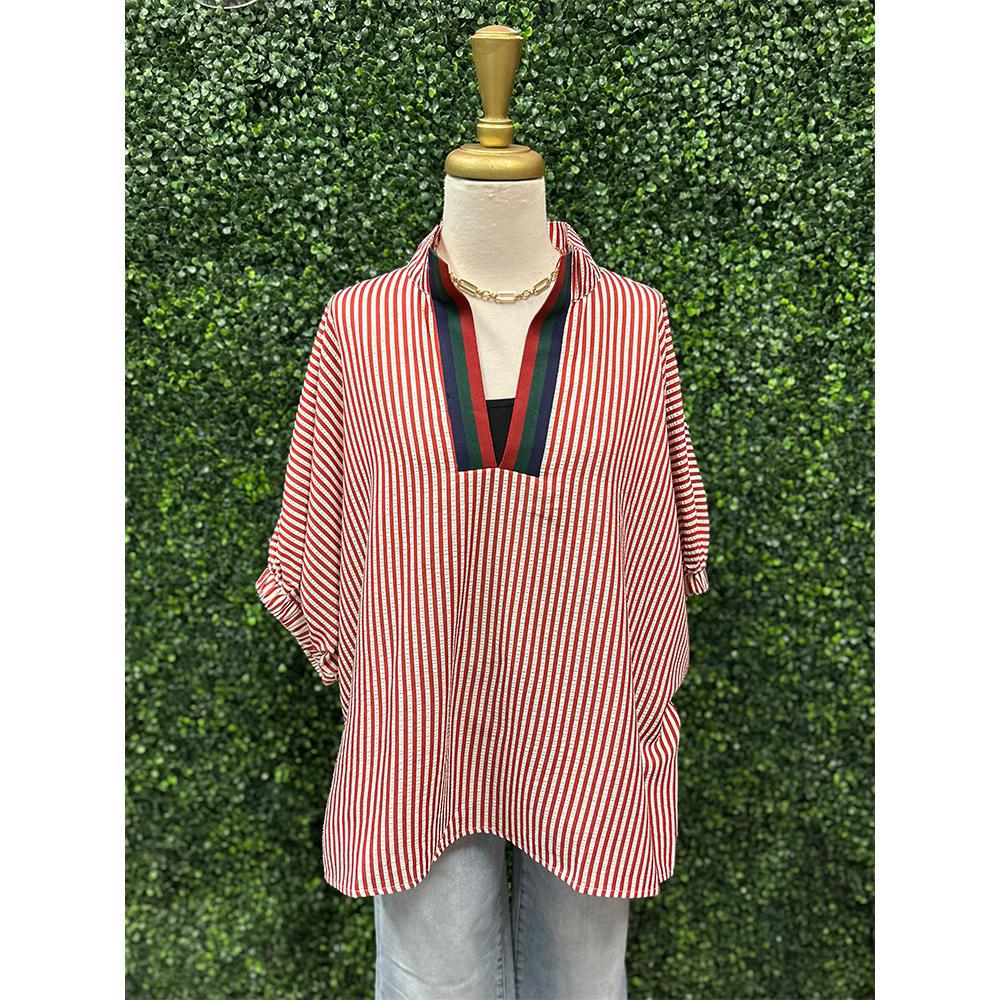Nancy Stripe High Neck Top