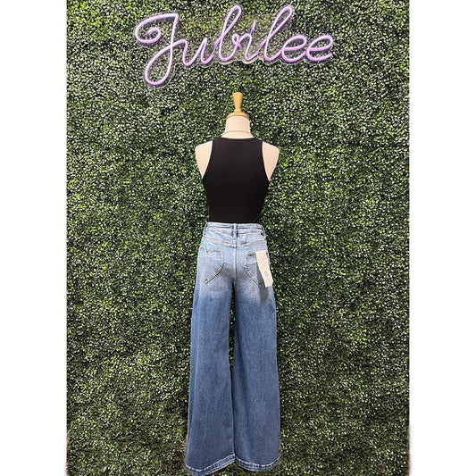 Heart Pocket High Rise Wide Front Yoke Jeans
