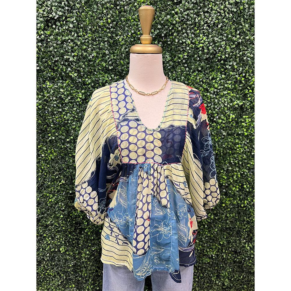 Kaiya Yellow-Teal Blouse