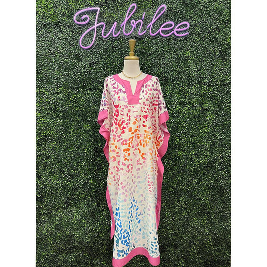 Penelope Pink Leopard Strip Caftan