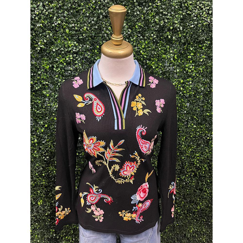 Embroidered Thermal Polo Top