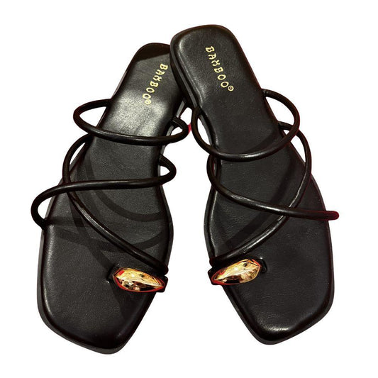 Black Strappy Toe Ring Sandal