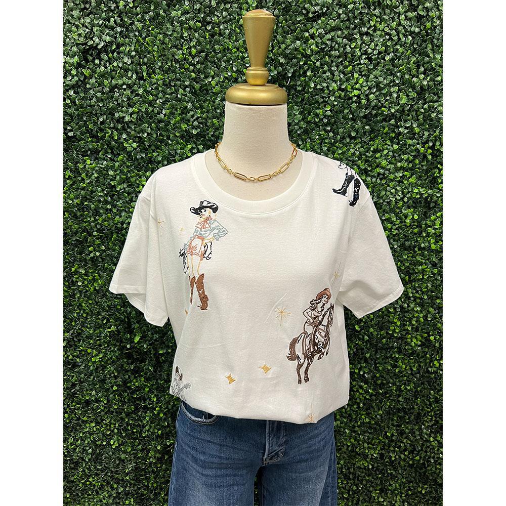 Western Motif Embroidered Graphic T Shirt