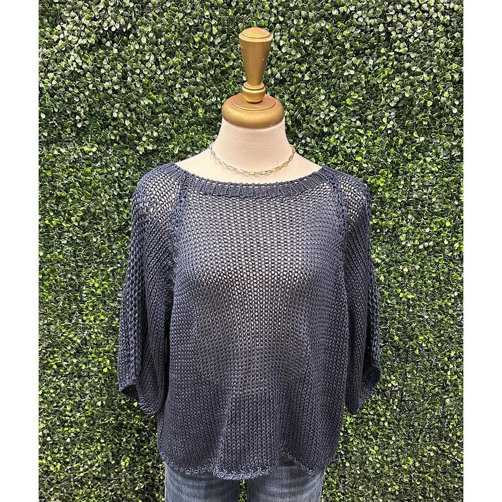 Dalia Navy Round Neck Poncho