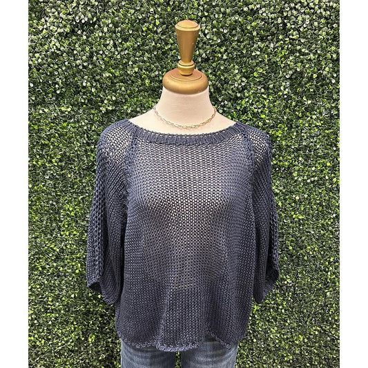 Dalia Navy Round Neck Poncho