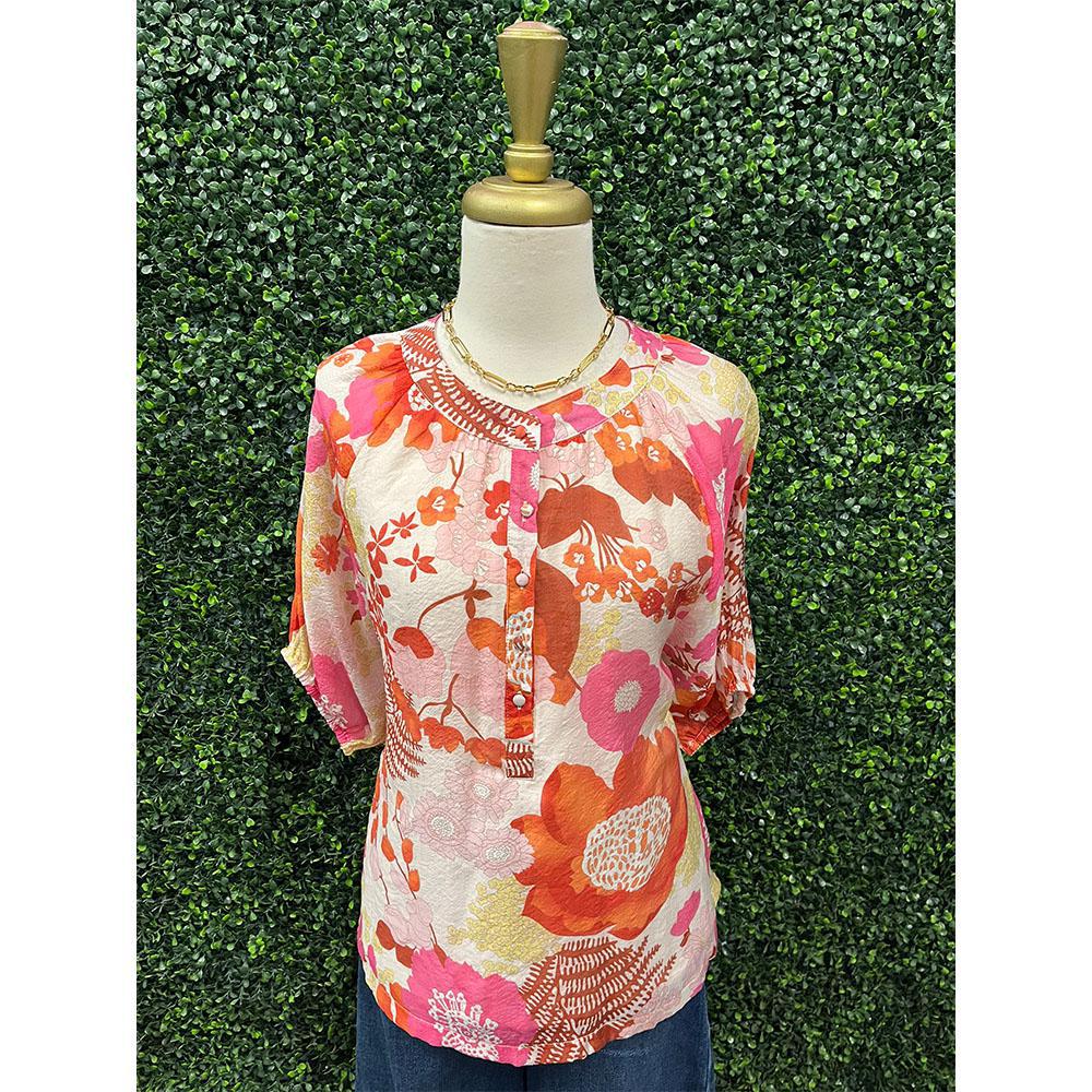 Jessa Coral Floral Print Top