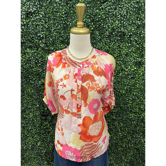 Jessa Coral Floral Print Top