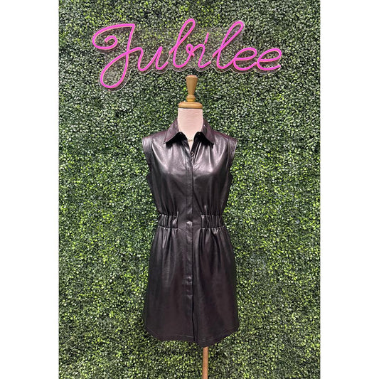 Demi Black Pleather Sleeveless Mini Dress