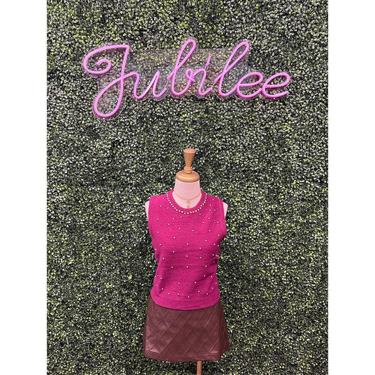 Plum Solid Sleeveless Round Neck Sweater Top