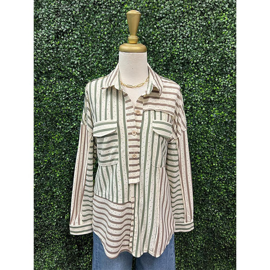 Laynie Olive Striped Collared Top