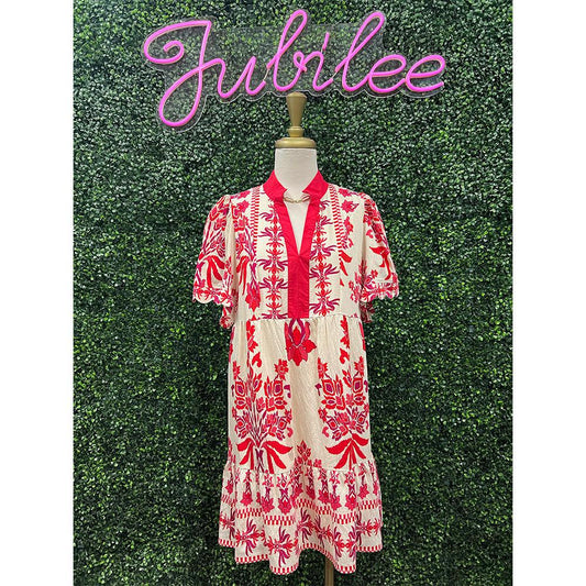 Ivory Raspberry Print Dress
