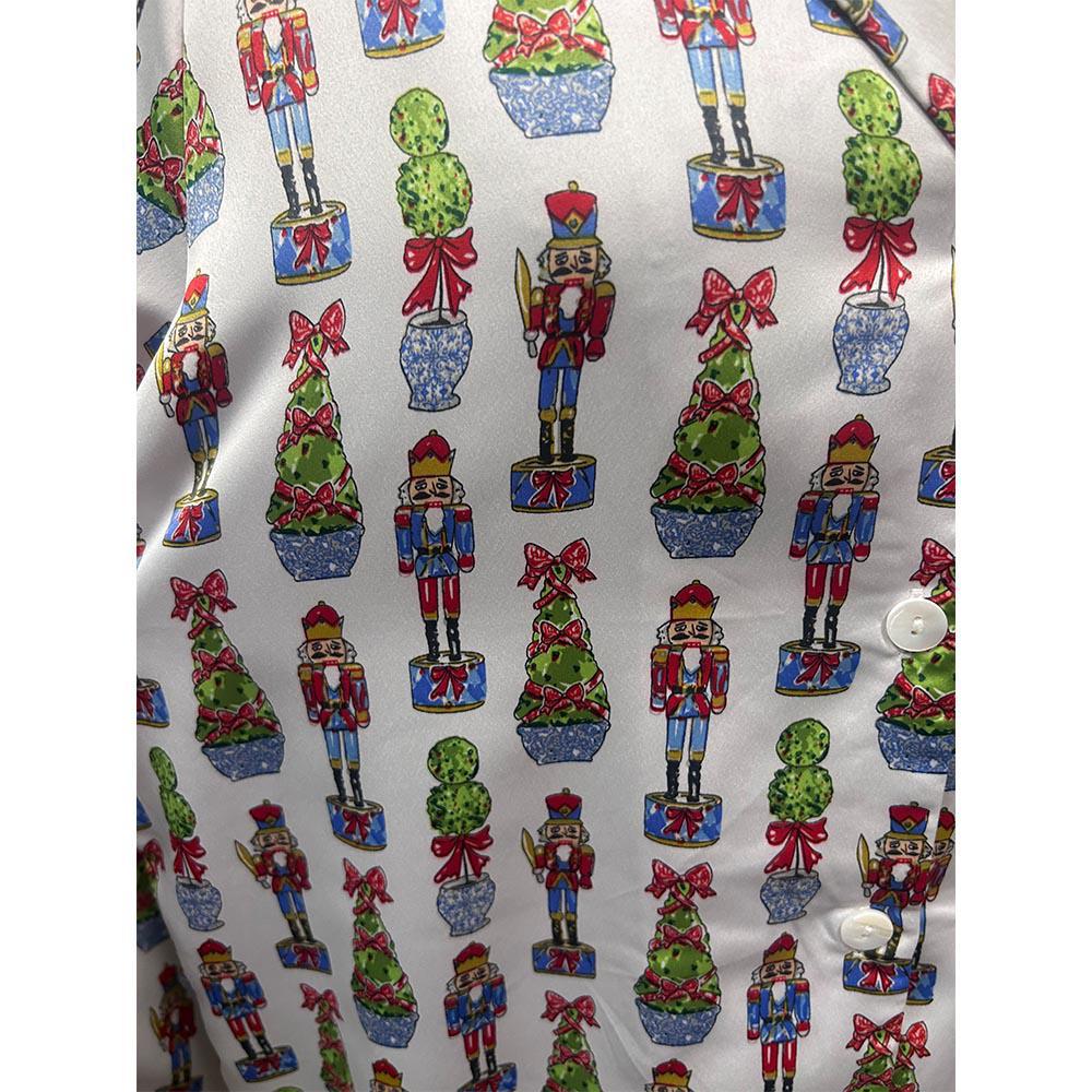 Festive Nutcracker Silky Satin Pajama Long Sleeve Set