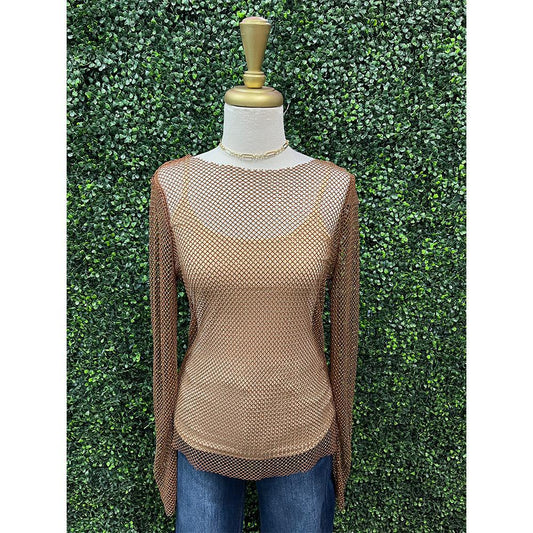 Chocolate Sparkling Detail Sheer Mesh Top