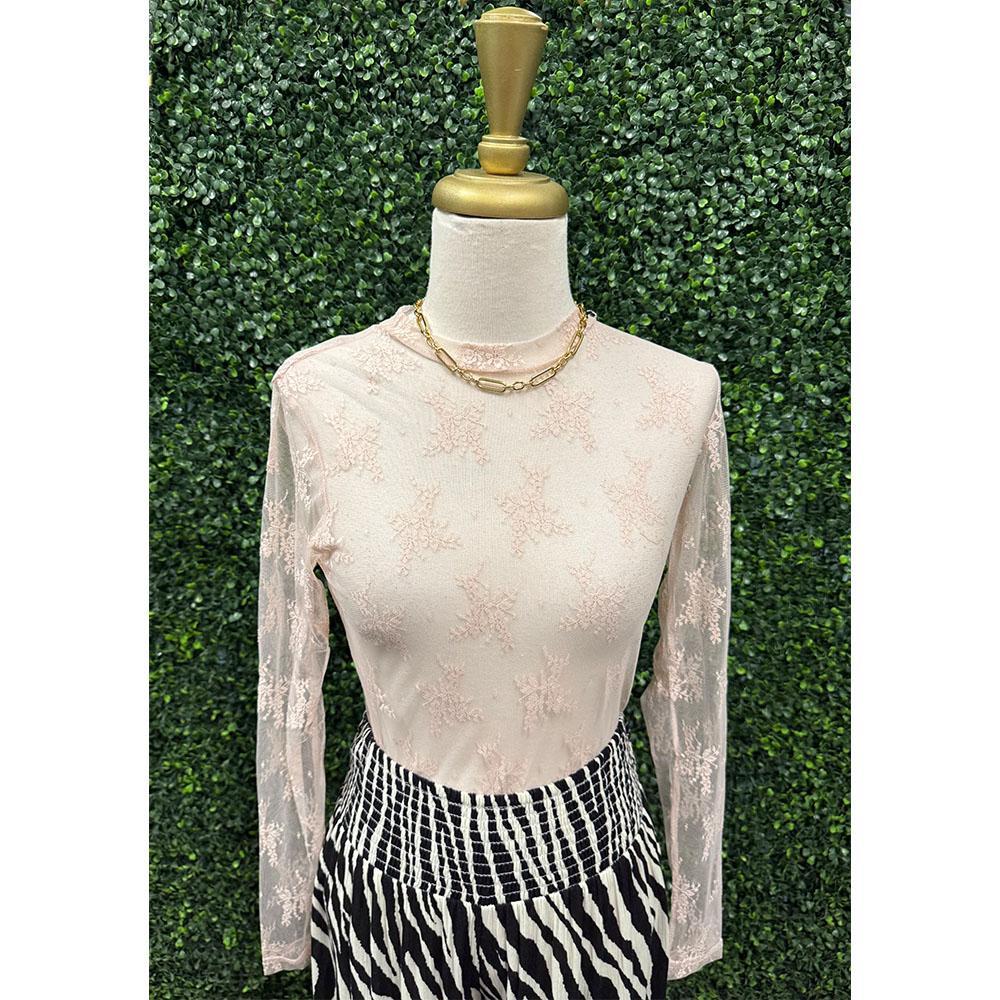 Peach Lace Mesh Top
