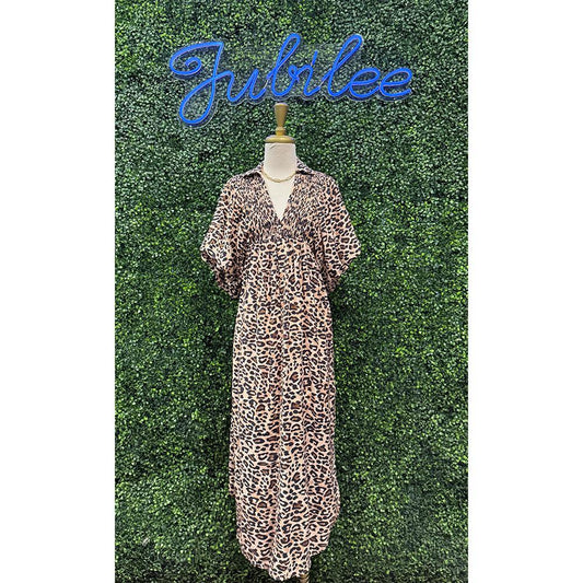 Leah Leopard Button Down Midi Dress