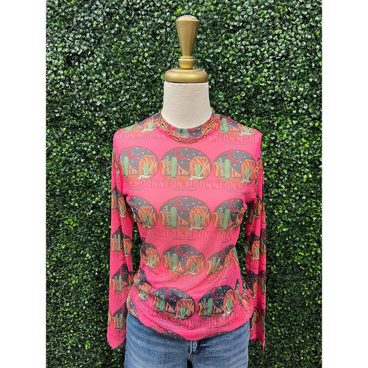 Pink Neon Moon Mesh Top