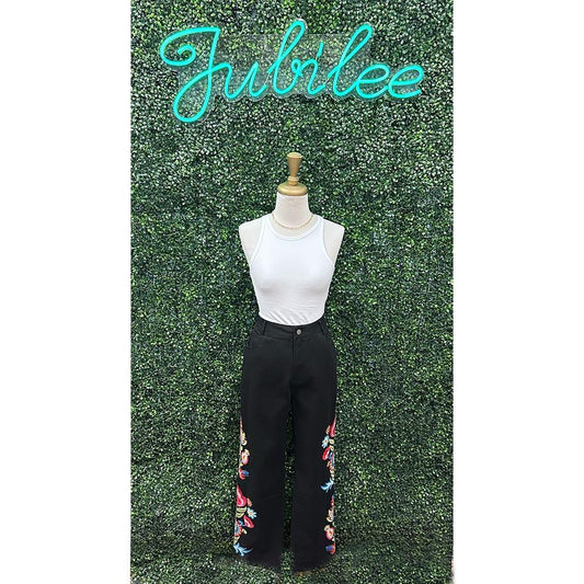 Kira Black Flower Embroidered Jeans