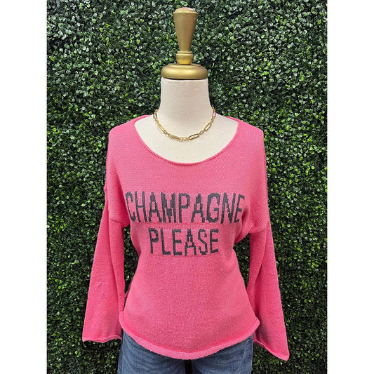 Bubblegum Hot Pink  "Champagne Please" Knit Sweater