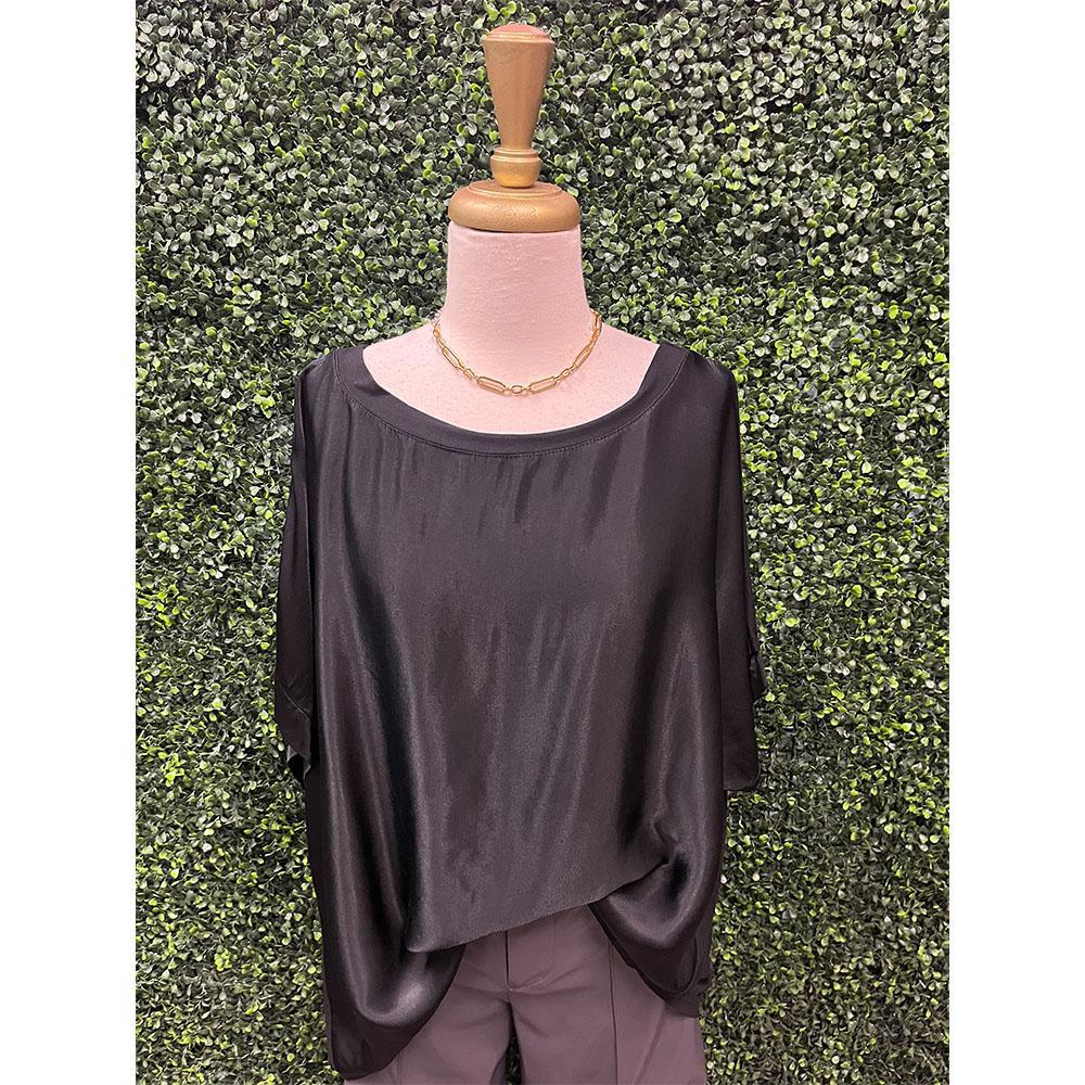 Black Woven Satin Top