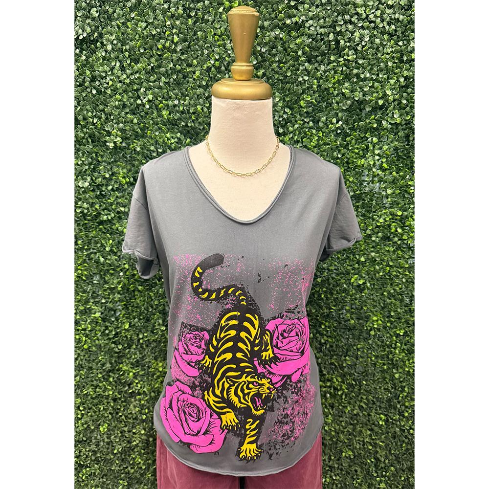 Grey Tiger Rose Tee