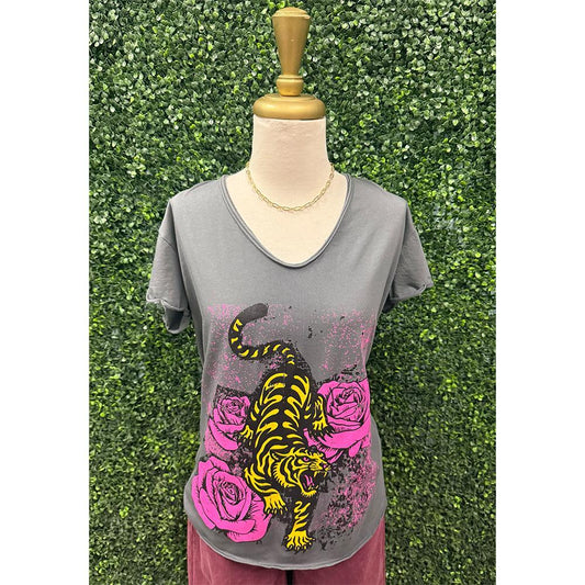 Grey Tiger Rose Tee