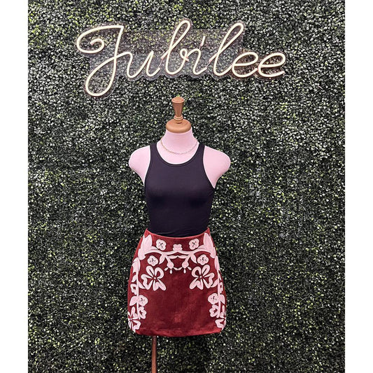 Russet Brown Embroidered Skirt