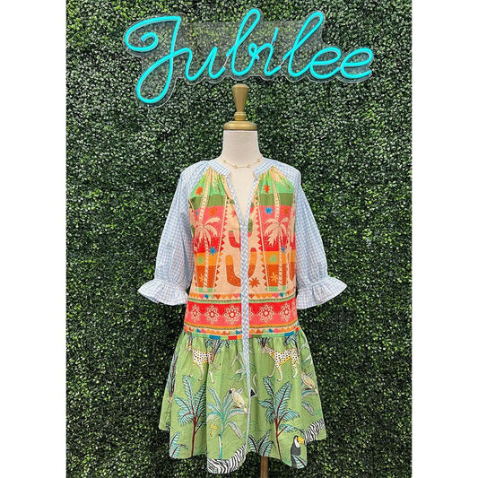 Ellie Multi-Pattern V-Neck Dress