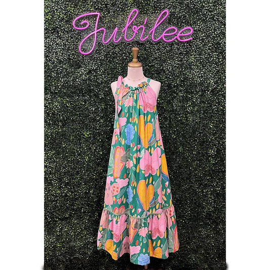 Maxine Green Floral Halter Dress