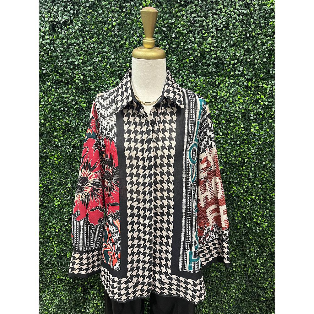 Briar Houndstooth Floral Blouse