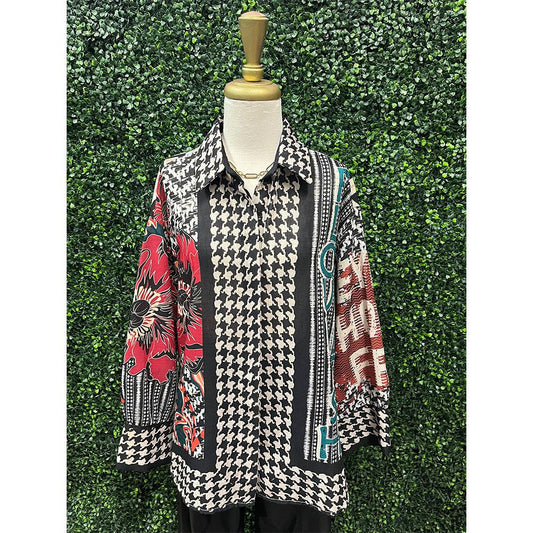 Briar Houndstooth Floral Blouse