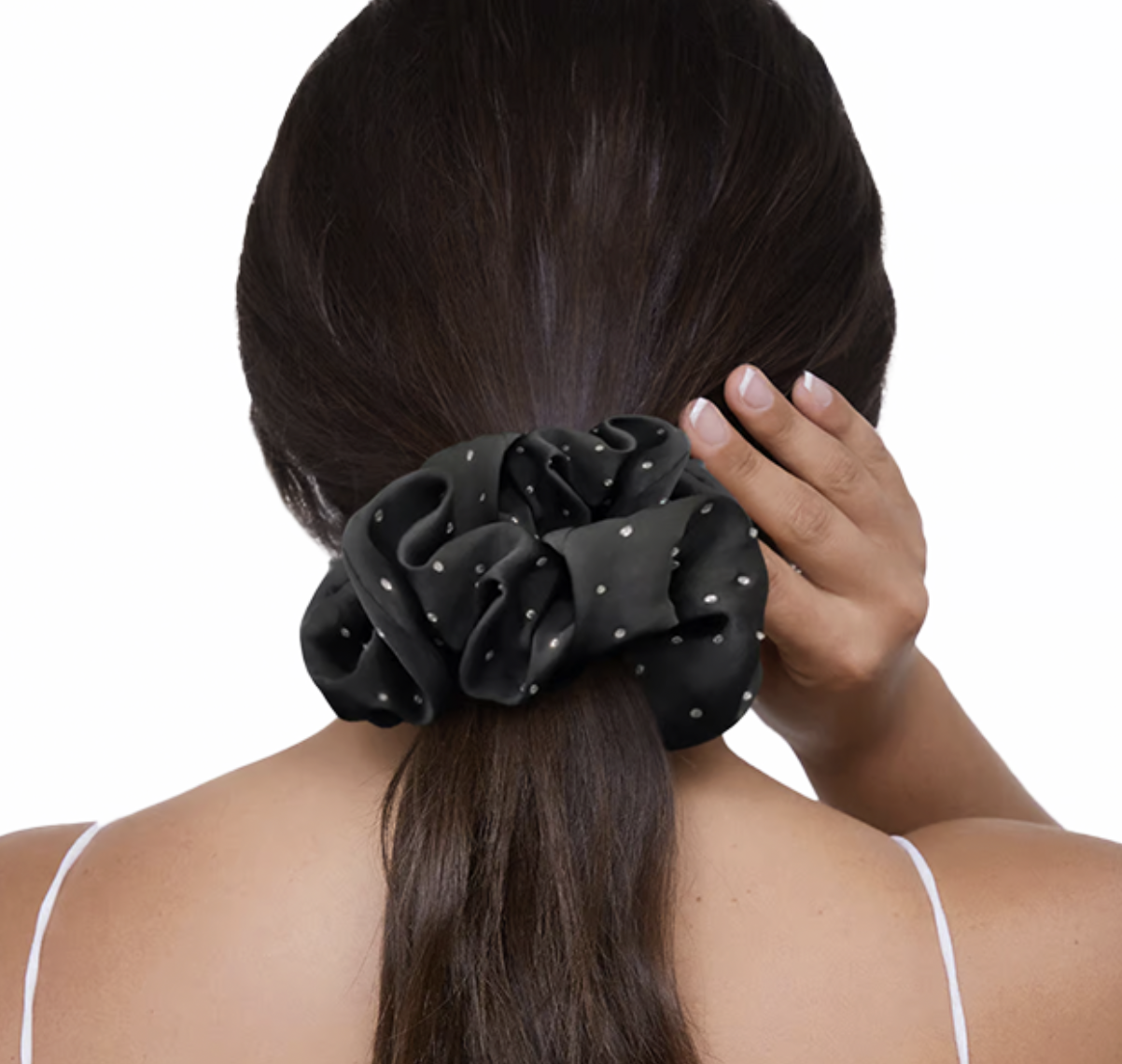 Black Satin Rhinestone Scrunchie