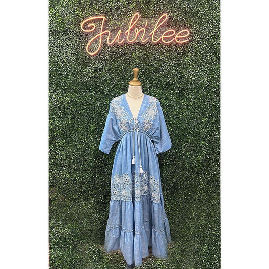 Desirae Long Kimono Boho Beaded Dress